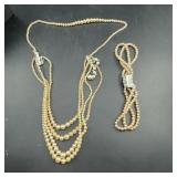 Two Strand Pearl Necklaces With Rhinestone Clasps