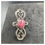 Sterling Silver Brooch With Pink Stone Center