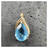 14k Gold Blue Topaz & Diamond Pendant