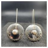 Sterling Silver & Pearl Modern Dangle Earrings