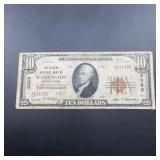 1929 $10 National Currency Washington Pa Note