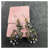 Filigree Drop Earrings With Colored Rhinestones