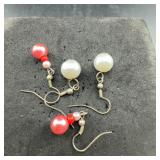 Faux Pearl And Red Bead Earrings