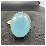 Large Blue Cabochon Stone Silver Ring