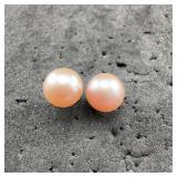 Pink Pearl Stud Earrings With Silver Posts