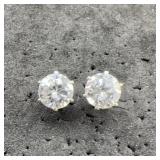 Round White Stud Earrings, Silver Tone