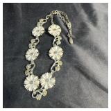 White Floral Necklace With Rhinestones