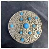 Silver Tone Pin With Blue Stone Accents, India