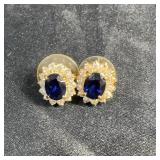 Gold Tone Earrings With Blue And Clear Stones