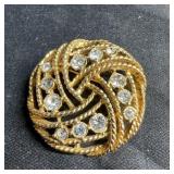 Gold-tone Brooch With Clear Rhinestones