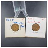 1963-d Lincoln Cent Pair Lamination Error