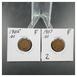 1905 And 1907 Indian Head Cents, F Grade