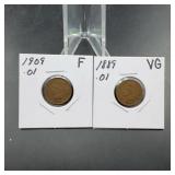 1909 & 1889 Indian Head Cents, 2 Coins