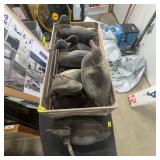 7 Painted Duck Decoys in Wooden Crate