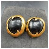 Gold Tone Clip-on Earrings With Black Stones