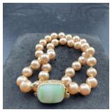Maryella Pearl Necklace With Green Stone Clasp