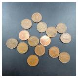 15 Assorted Canadian 1 Cent Coins