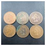 6 Indian Head Cents 1904-1907 Mixed Condition