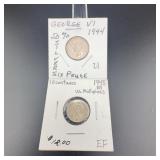 1944 Sixpence & 1945 10 Centavos Silver Coins