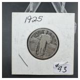 1925 Standing Liberty Silver Quarter - clear date