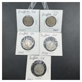 5 coin Buffalo Nickel Lot (1926, 27, 28, 29 & 30)