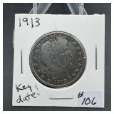 KEY DATE! 1913 Barber Half Dollar