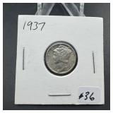 1937 Mercury Dime - very high grade