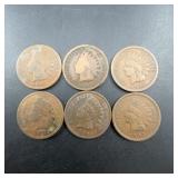 6 Indian Head Cents 1901-1908 US Coins