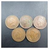 5 Indian Head Cents 1902-1906