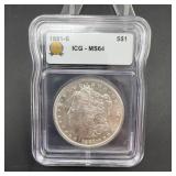 1881-S Morgan Silver Dollar ICG MS64
