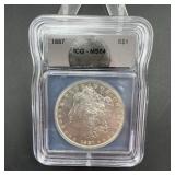 1887 Morgan Silver Dollar ICG MS64