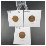 1919, 1919-S, 1919-D Lincoln Wheat Cents Trio