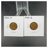 1925-D and 1924-S Lincoln Wheat Cents