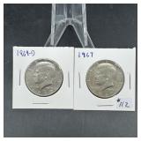 1967 & 1969-D Silver Kennedy Halves
