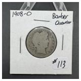 1908-O Barber Silver Quarter