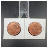 2 .999 Fine Copper Buffalo Rounds 1 AVDP Ounce Eac