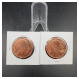 2 Copper Buffalo Rounds .999 Fine 1 Oz Each