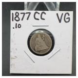 1877-CC Seated Liberty Dime VG Condition