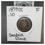 1877-CC Seated Liberty Dime Fine Condition