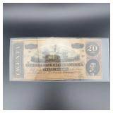 1861 Confederate $20 Banknote in Holder