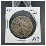 KEY DATE! 1921-D Walking Liberty Silver Half
