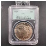 1924 Peace Dollar PCGS MS63 Silver S$1