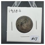 1908-D Barber Silver Quarter