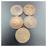 Five Indian Head Cents 1869ï¿½1903 Mix Dates