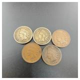 Five U.S. Indian Head Cents 1862-1904