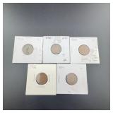 Five Indian Head Cents 1896-1907