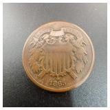 1865 United States 2 Cent Copper Coin