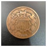 1868 Shield Two Cent Coin United States