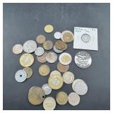 Bag of various foreign coins