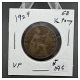 1924 British 1/2 cent coin